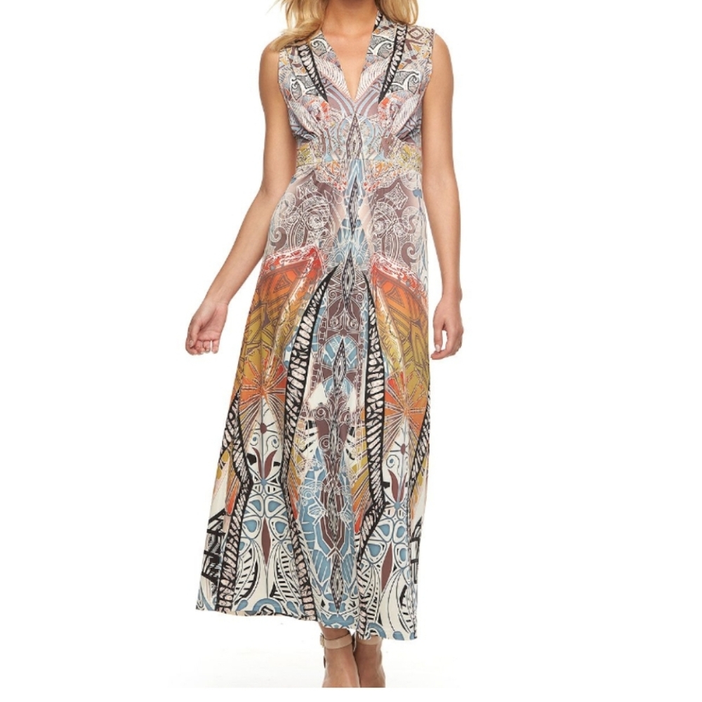 Gray and Brown V-Neck Sleeveless Maxi Sundress